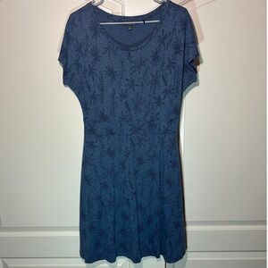 Toad&Co‎ Cue Wrap Short Sleeve Dress Womens L Blue Leaf Organic Cotton Tencel